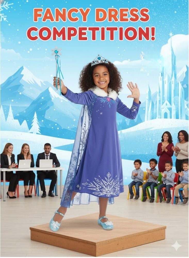 بريميم فستان تنكري مستوحى من شخصية إلسا الأميرة من فيلم فروزن للبنات - زي ملكة الثلج الأزرق مع عباءة مناسب لأعياد الميلاد والحفلات التنكرية - Image 3